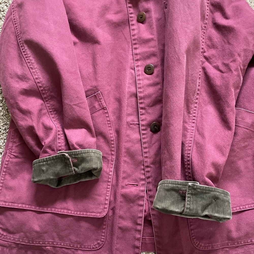 LL Bean Womens Burgundy Cotton Canvas Barn Coat Corduroy Collar Jacket Medium - Picture 4 of 16
